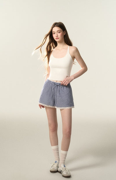 Lace Blue Checkered Shirt/Shorts AFF0036