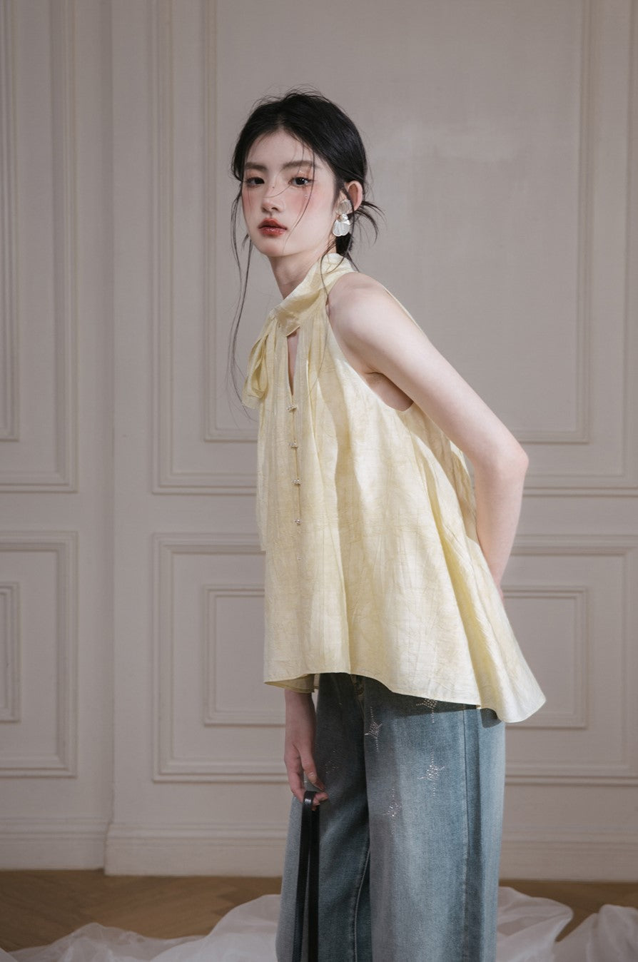 Light Yellow Halter Neck Shirt/Shorts COT0126