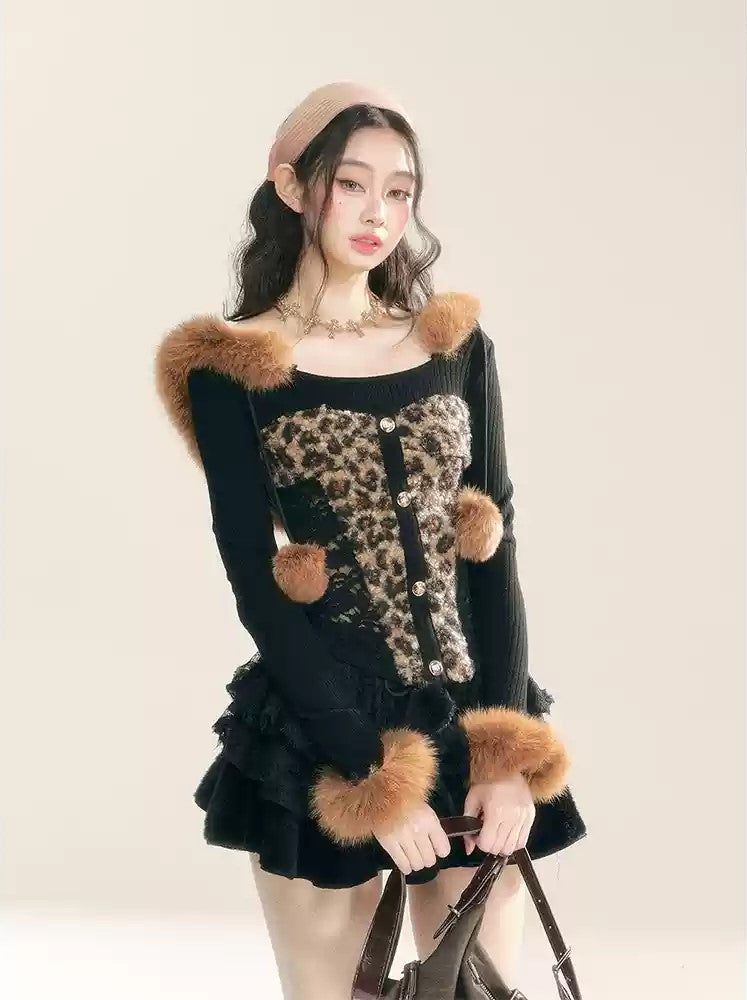 Leopard Print Hooded Slim Sweater DIA0285