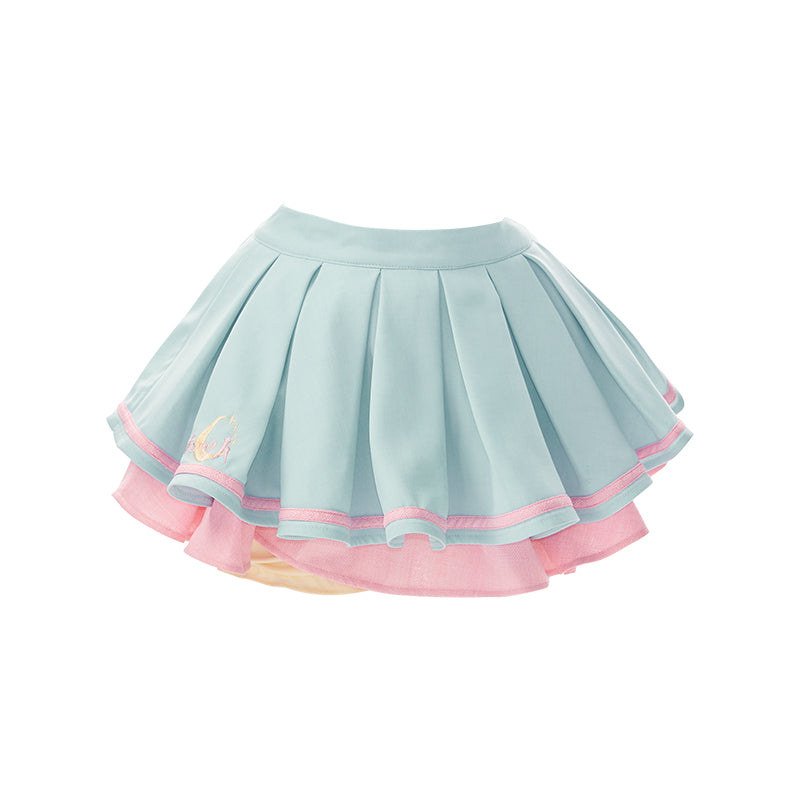 Puff Sleeve Frilled Sailor Girly Top & Bicolor Pleated Skirt SER0033