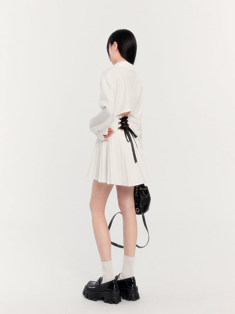 Backless Tie White Shirt Dress VOC0318