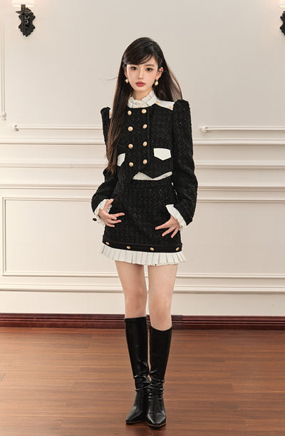 Black And White Contrast Jacket/Short Pleated Skirt OSH0067