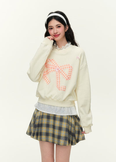 Pattern Bow Three-dimensional Patch Basic Sweat NTO0124