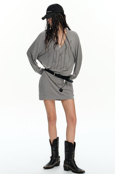 Large V-neck Sweater Dress WES0206