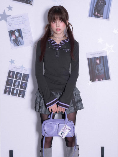 Gray And Purple Fake Two-piece Hoodie/Skirt SAG0211