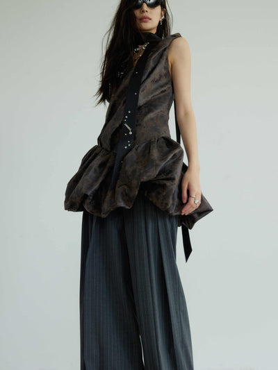 Distressed PU leather dark rock vest suspender skirt JNY0175