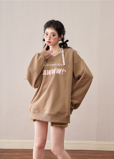 Letter Halter Loose Plush Sweatshirt GIF0066