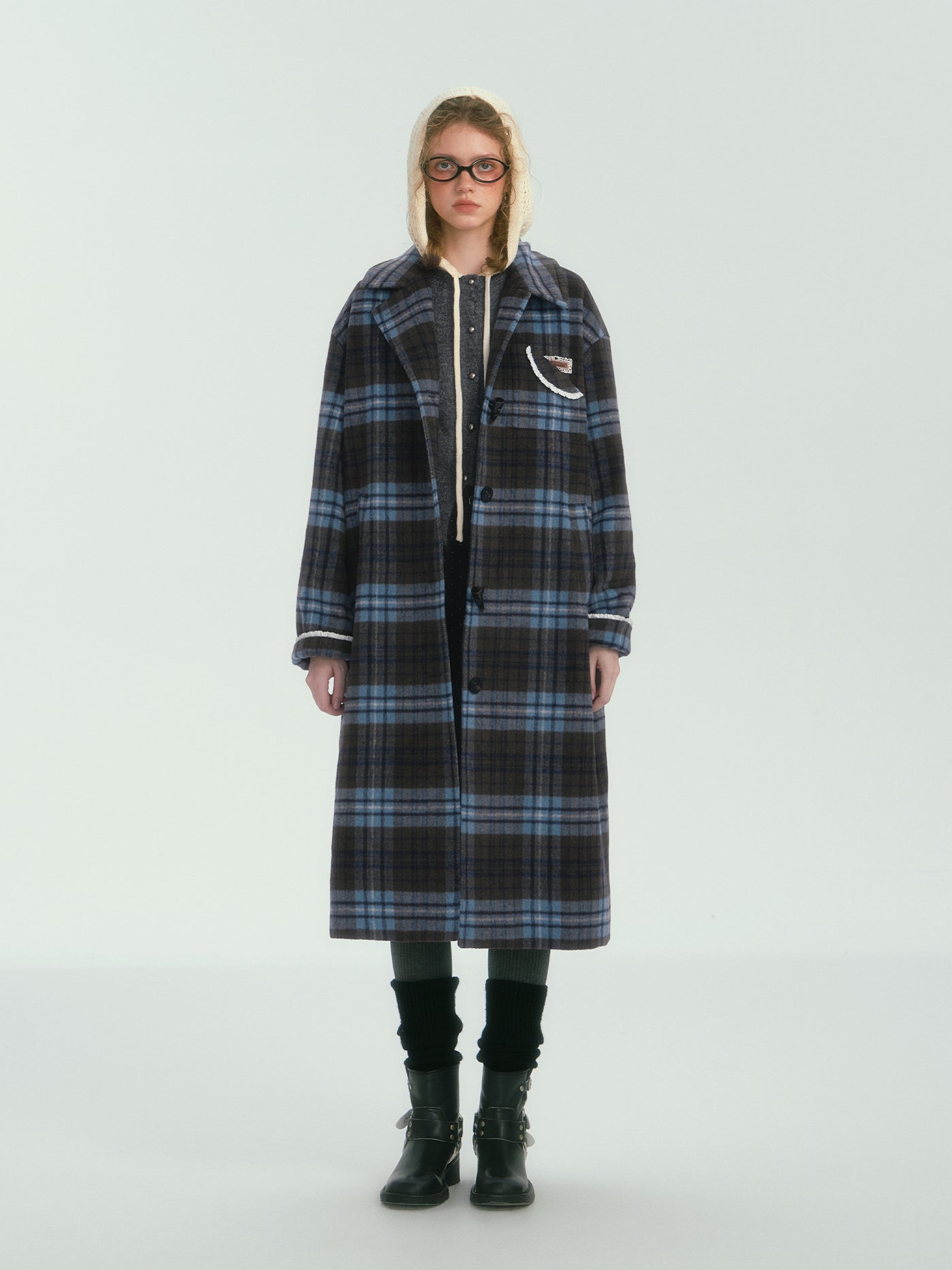 Contrast Plaid Basic Long Coat SOM0132