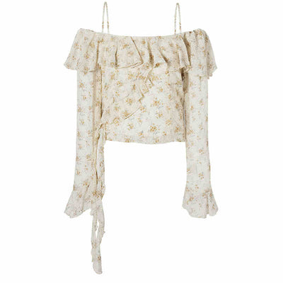 Off-the-shoulder floral ruffle suspender top LAC0231