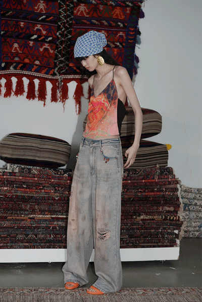 Ripped Floor-Mopping Wide-Leg Jeans BAD0017