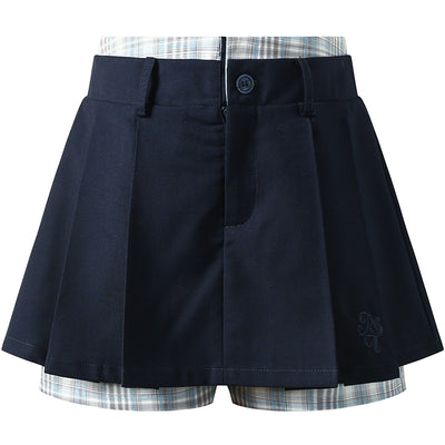 Plaid Docking College Style Pleated Culottes NTO0086