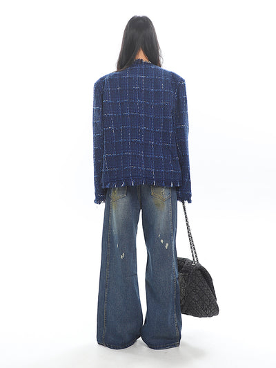 Blue Tweed Luxurious Style Jacket UNC0220