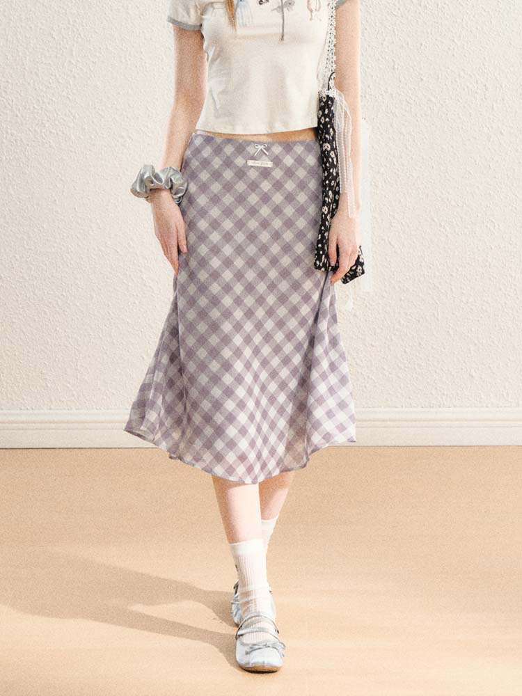 plaid flared skirt & butterfly pattern long a-line skirt SPE0065