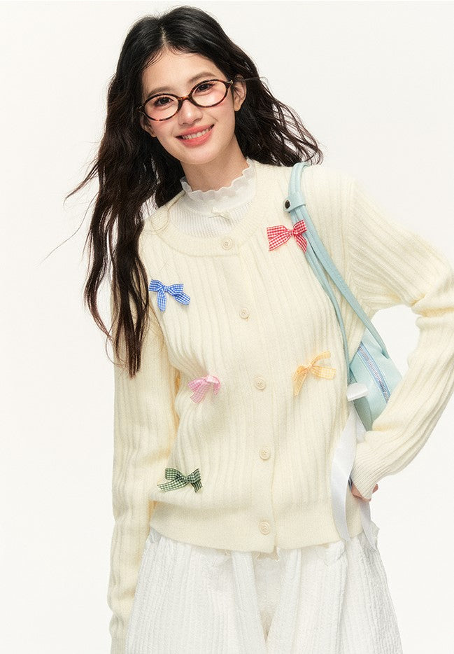 All-match Plaid Bow Sweater Knitted Cardigan NTO0135