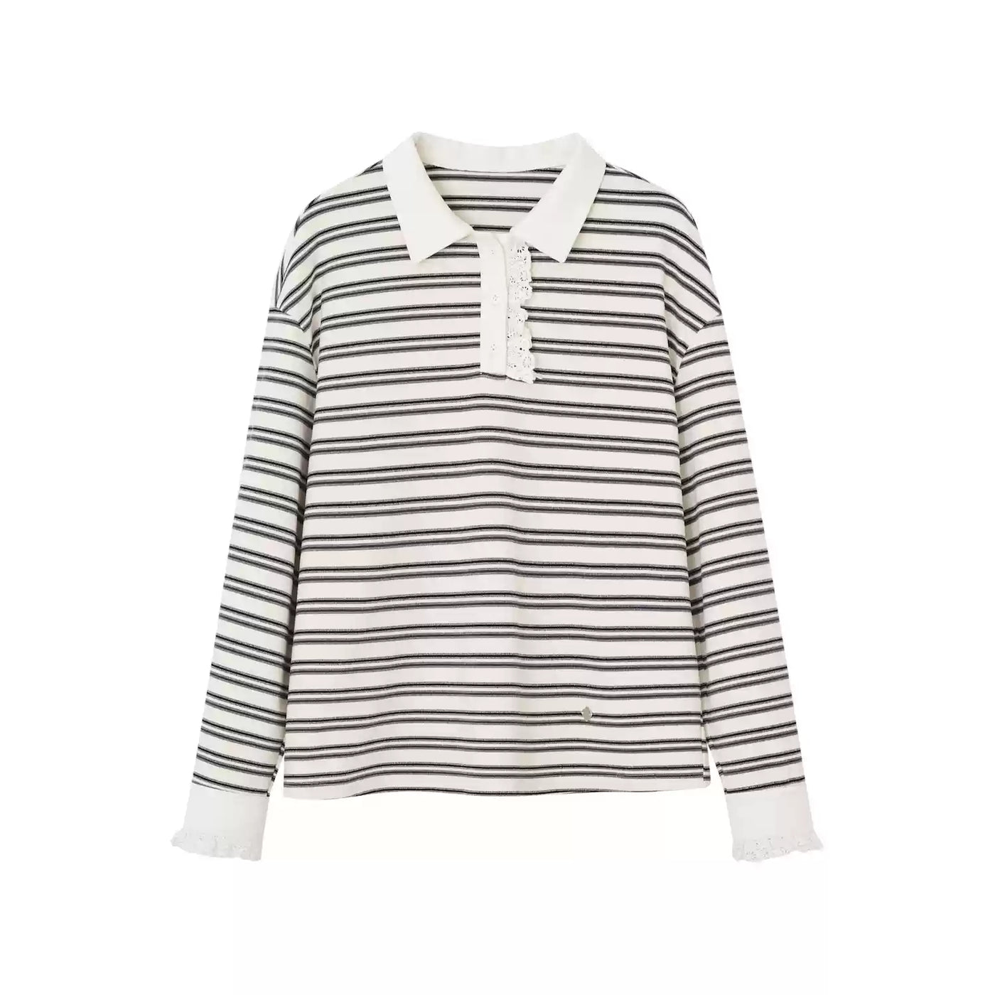 Striped Lace Polo Collar T-shirt SOM0148