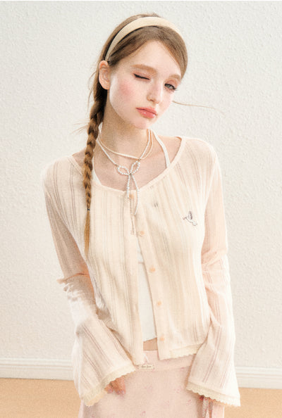 Lace Hem Natural Lightweight Cardigan SPE0064