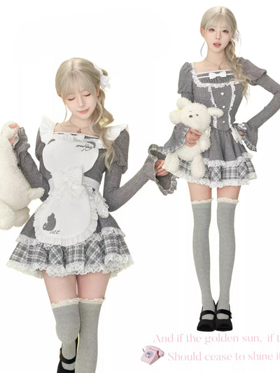 Kitten Grey Knit/Apron/Cake Skirt SER0122