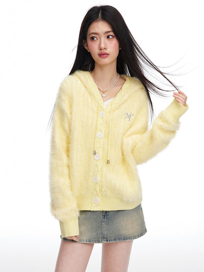 Pastel-colored Imitation Mink Knit Hoodie Cardigan NTO0057