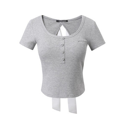 Back Bow Open Style Short-Sleeved Slim T-Shirt UND0051