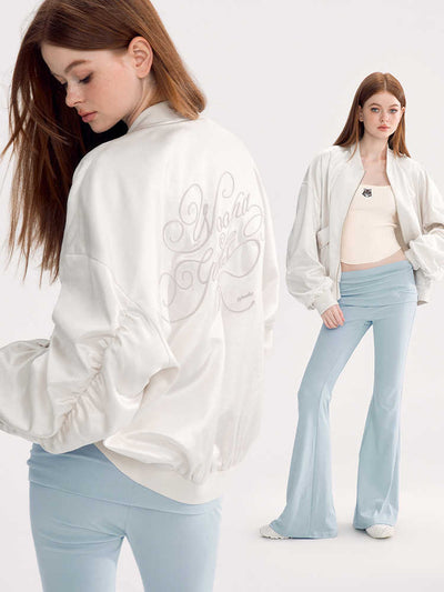 Glossy Satin Style Loose Sporty Short Jacket WOO0121