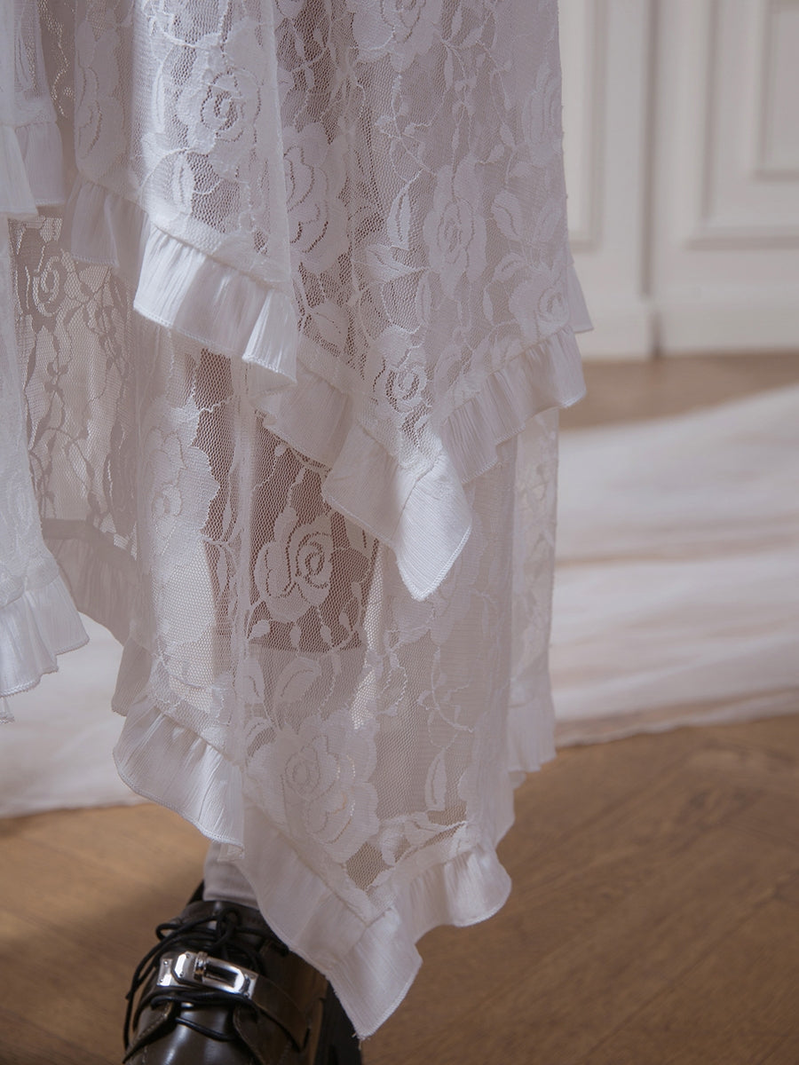 Elegant White Lace Irregular Hem Skirt COT0066