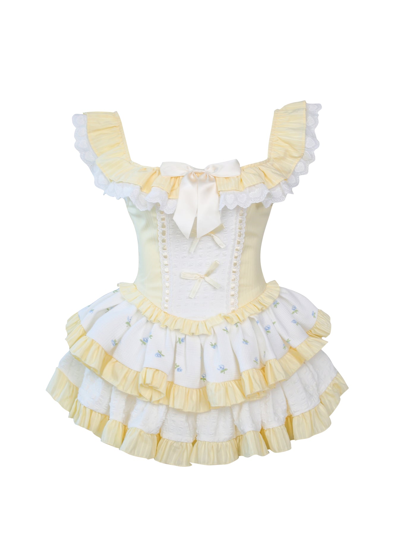 Ruffle Collar Layered Sweet Pastel Yellow Dress & Petticoat Shorts SER0064