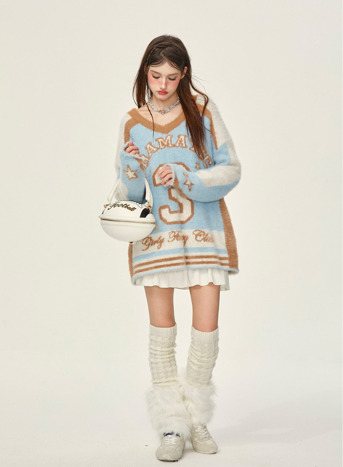 Sports Style Contrast Color Soft Mink Knitted Sweater GIF0064