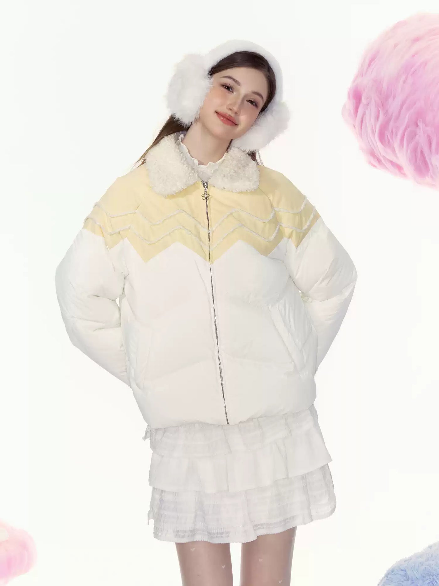 Fur Collar Lightweight Warm Fair Isle Down Jacket AYF0070