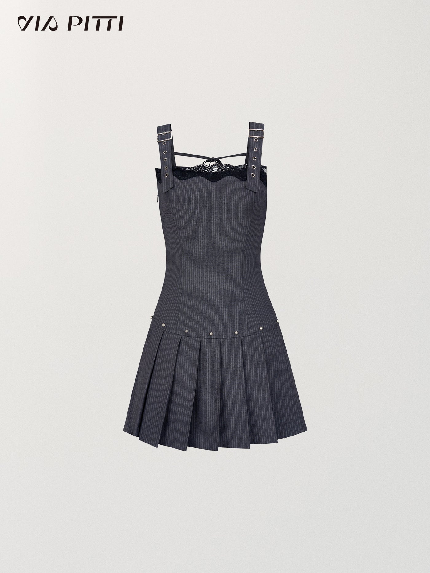 Waist-Switching Striped Pleated Sleeveless Dress VIA0077