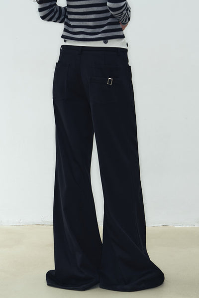 Black Low Waist Loose Large Flared Wide Leg Pants WES0194