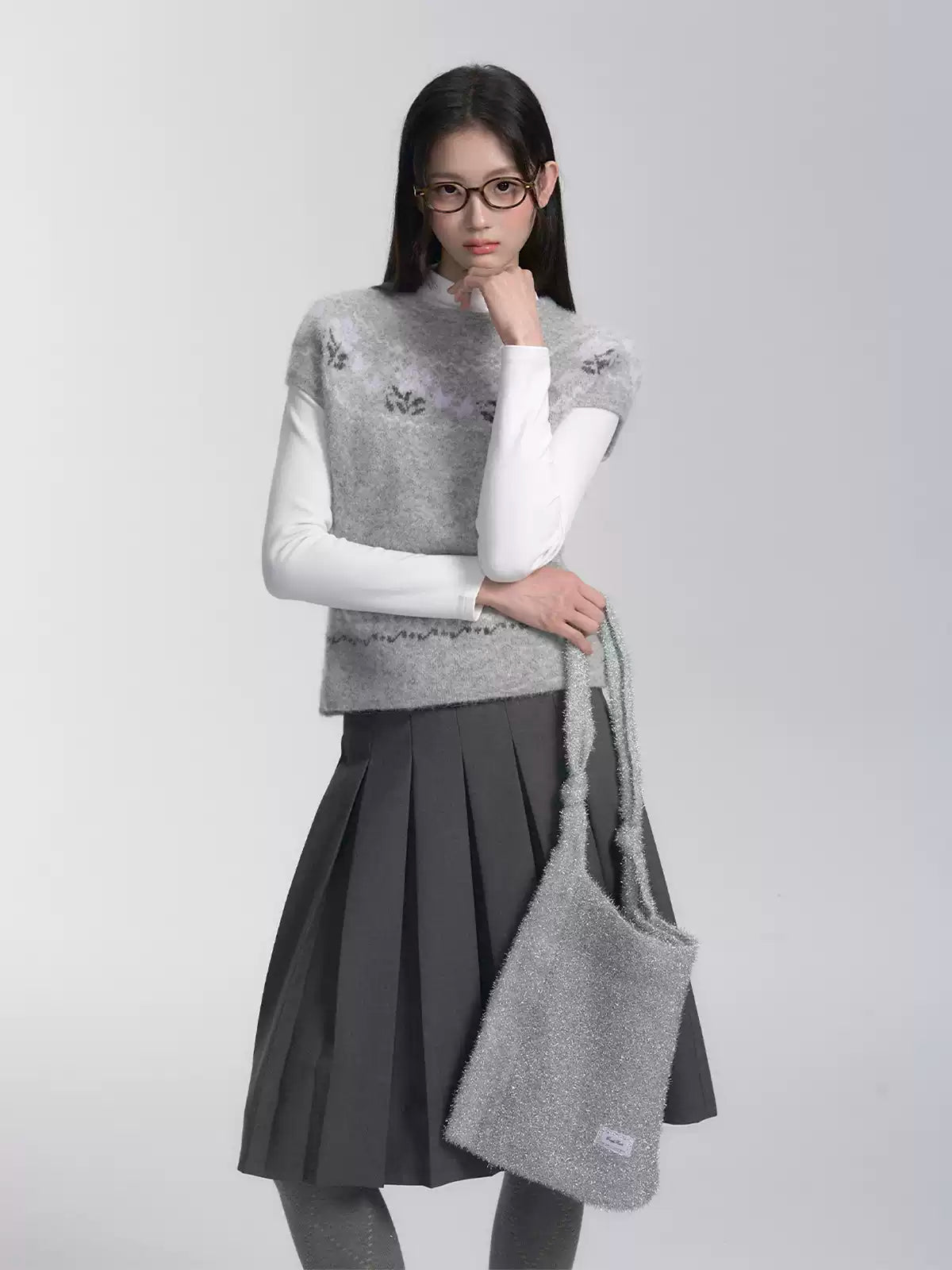 Isle Knit Layered Short-sleeved Sweater/Skirt FRA0273