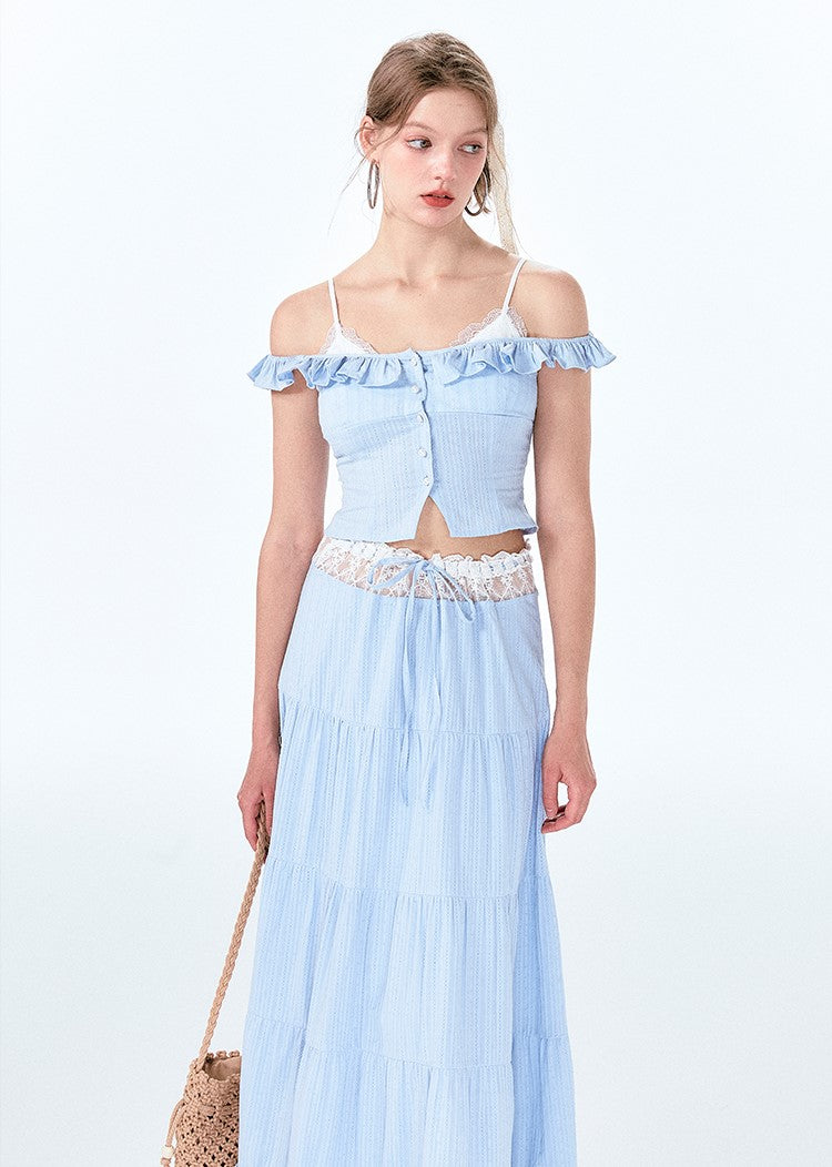 Fake Two-piece Suspender Top/Hollow Lace Skirt BOH0051