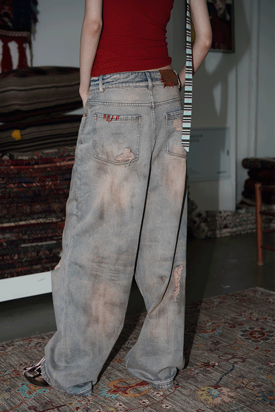 Ripped Floor-Mopping Wide-Leg Jeans BAD0017