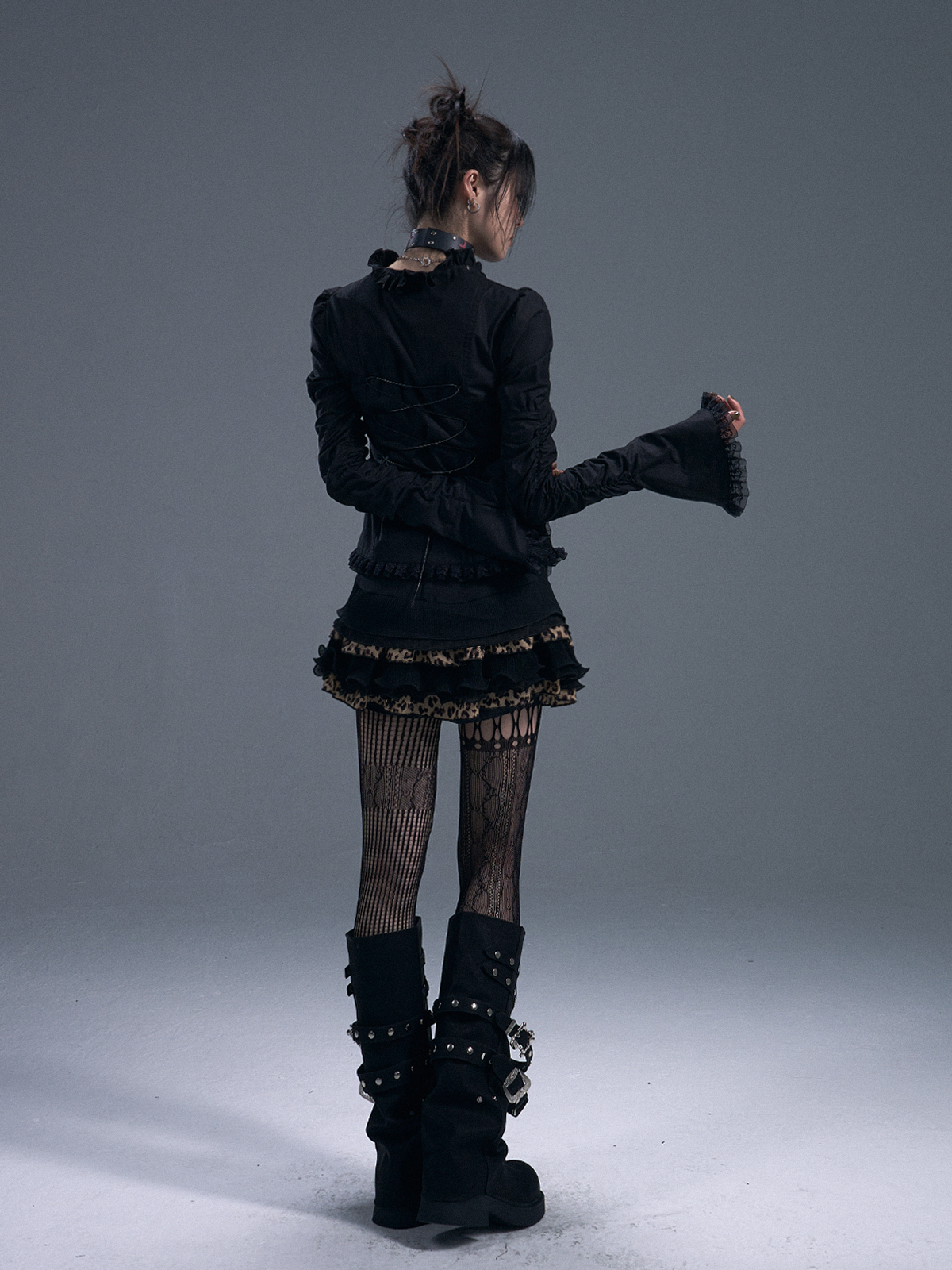 Gothic Lace-up Trumpet Sleeve Shirt FRU0085