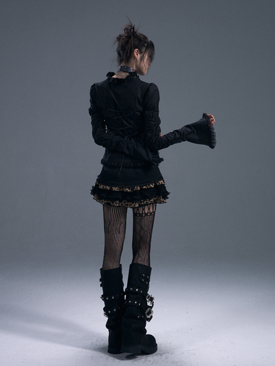 Gothic Lace-up Trumpet Sleeve Shirt FRU0085