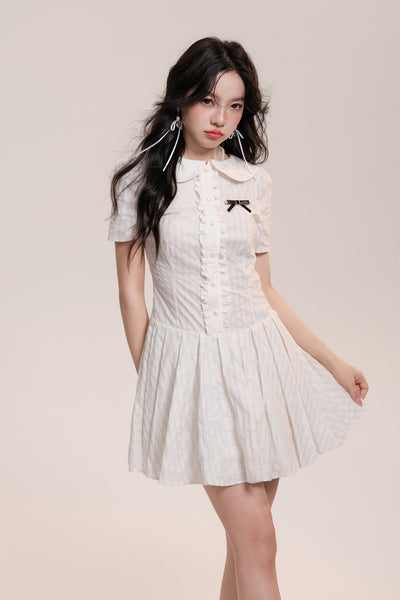 Round Collar Dolly Frill Stripe Design Dress AOO0033