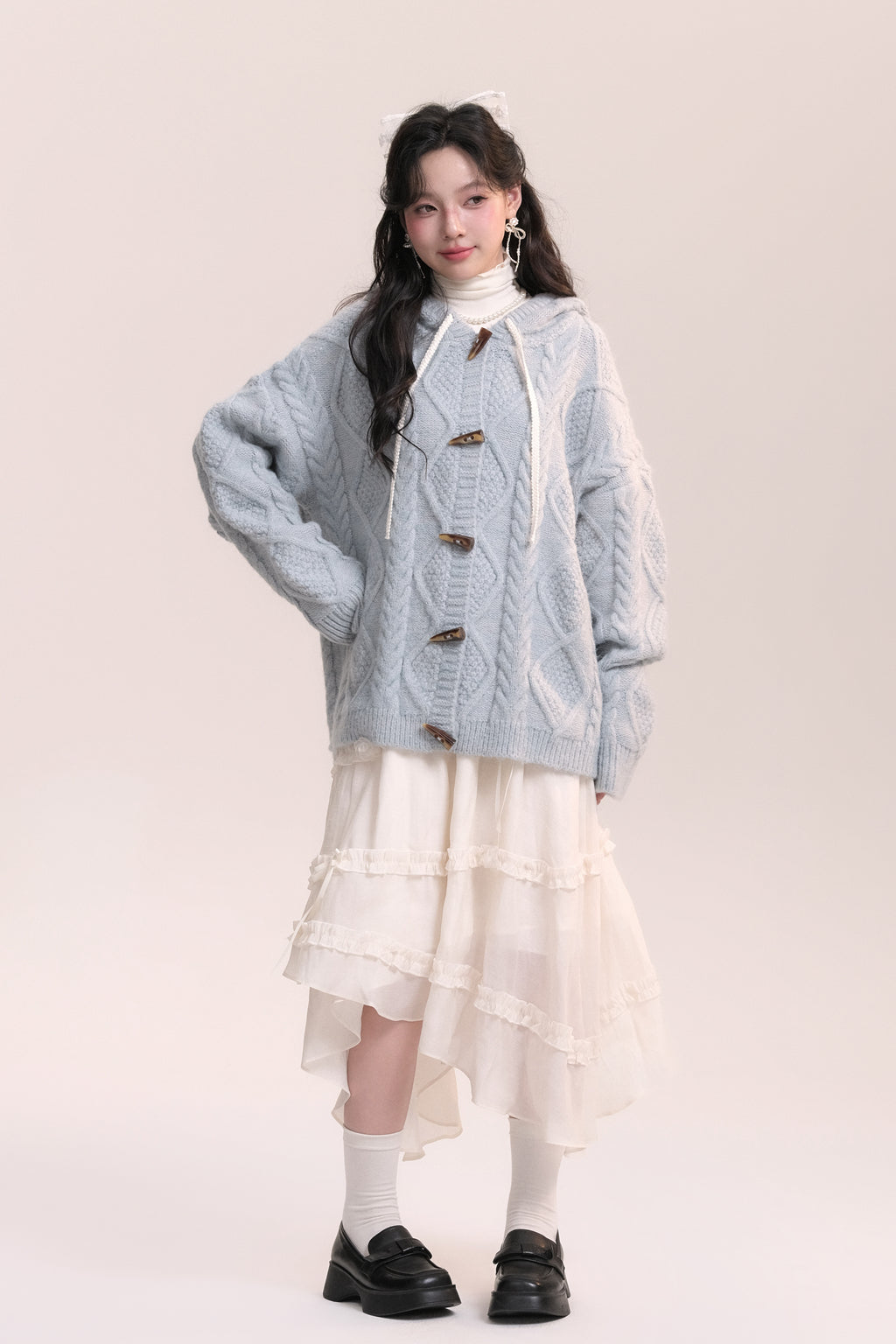 Milk Jelly Hooded Horn Button Sweater Knitted Cardigan AOO0049