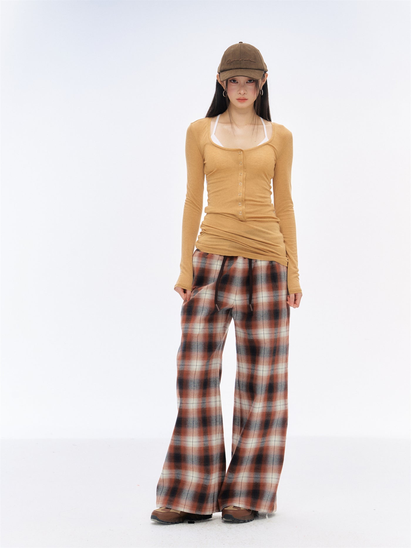 Drape Loose Plaid Printed Pants CUR0189