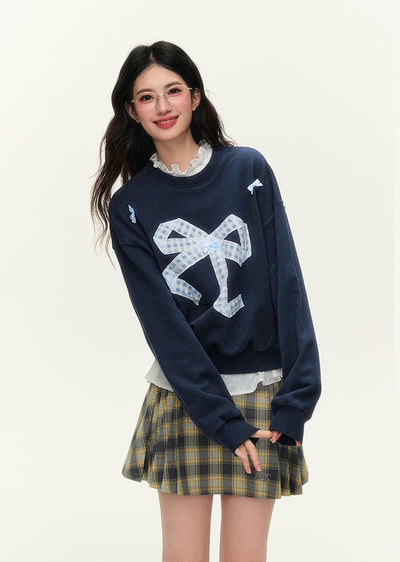 Pattern Bow Three-dimensional Patch Basic Sweat NTO0124