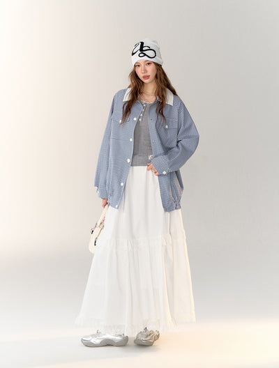 체크 무늬 <tc>Jacket</tc>/롱스커트/슬리브리스탑 ASG0005