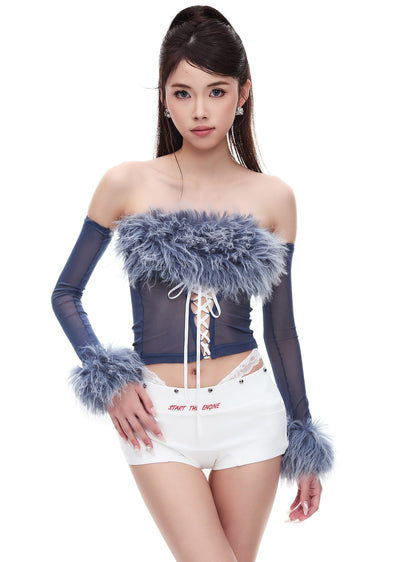 Fur Collar See-through Tube Top STA0038