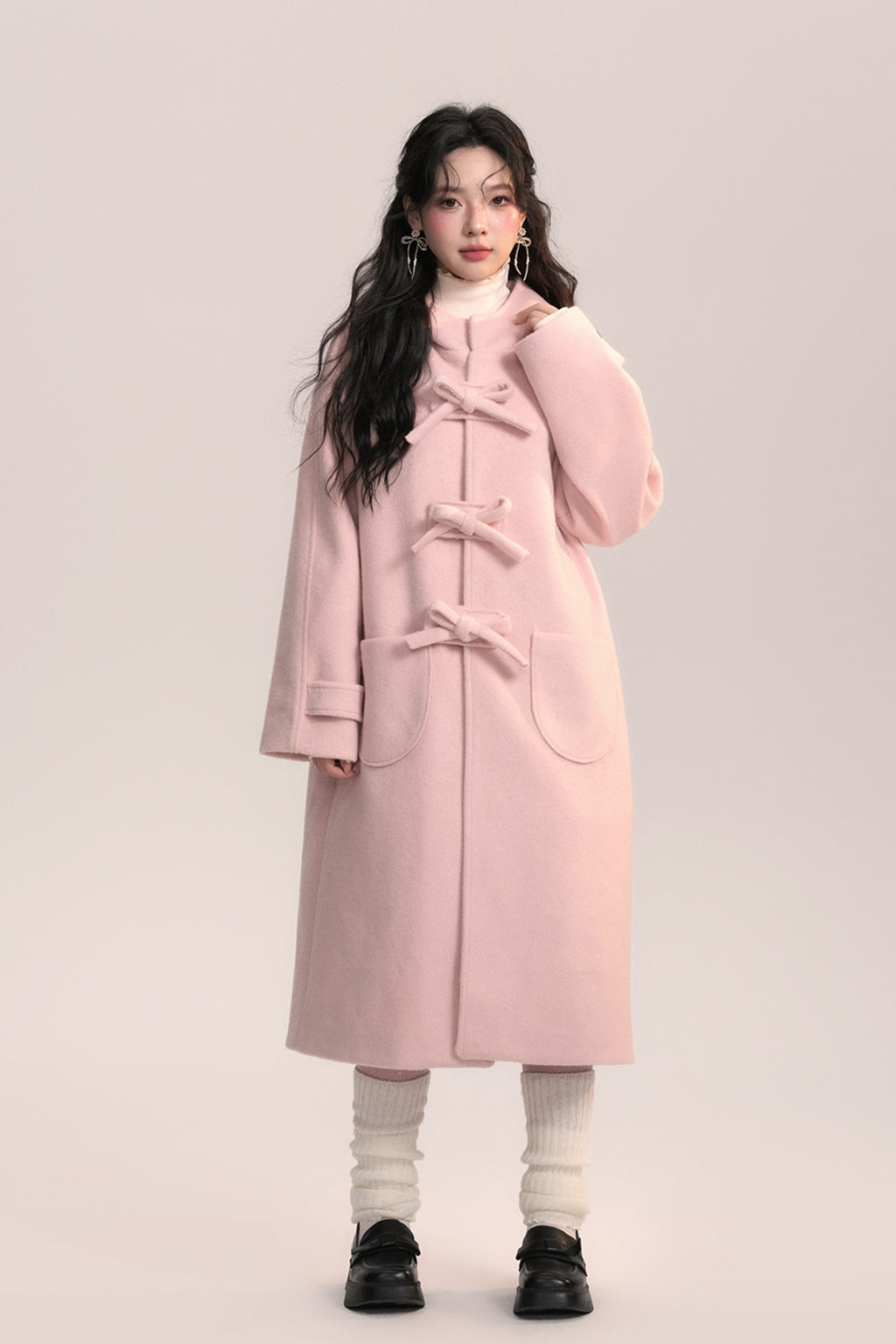 First Love Pink Bow Woolen Coat AOO0041