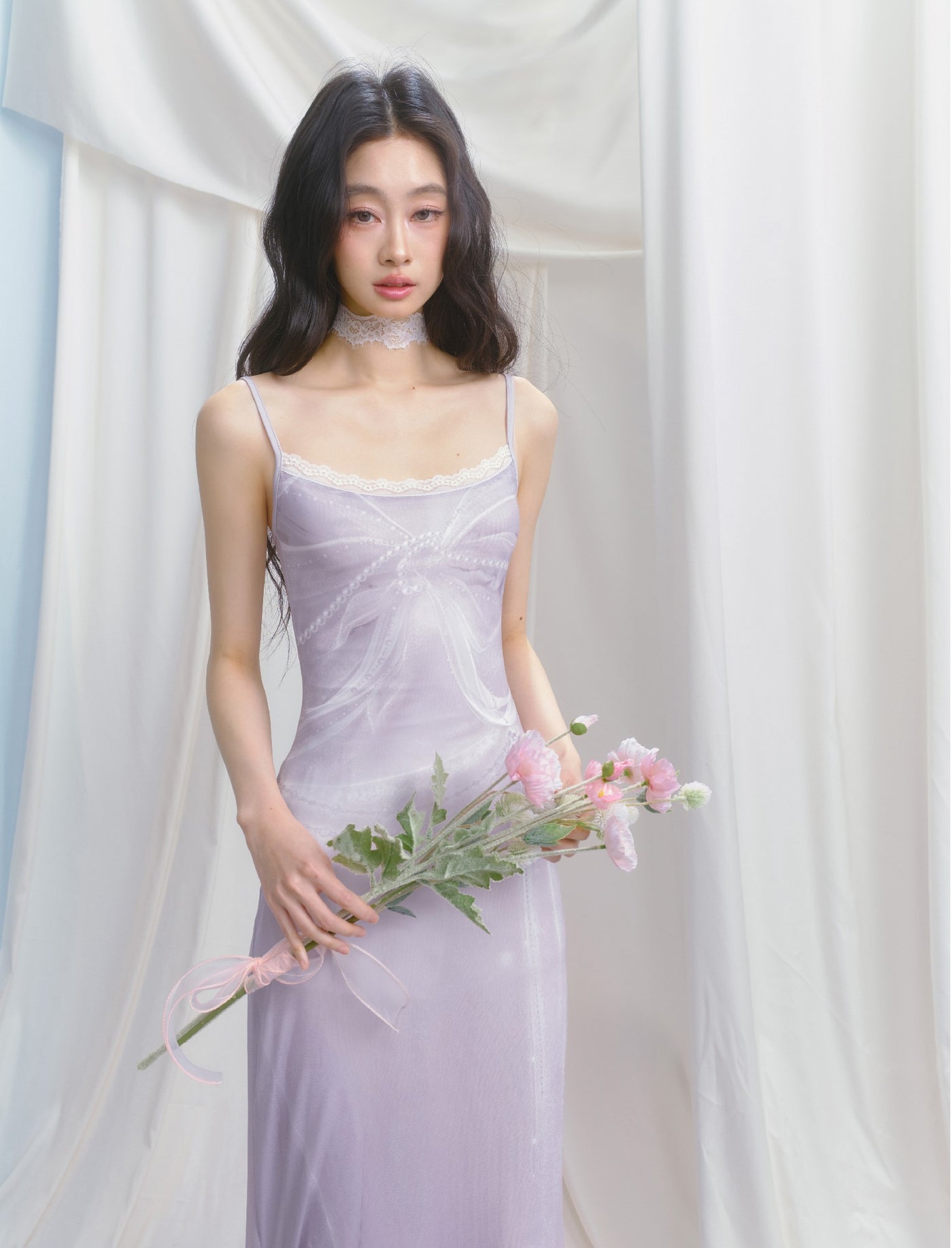 Lace Print Fishtail Suspender Dress SAL0149