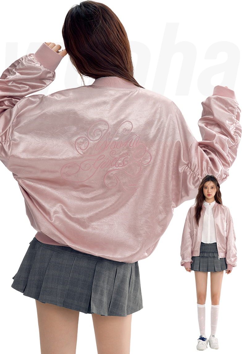 Glossy Satin Style Loose Sporty Short Jacket WOO0121