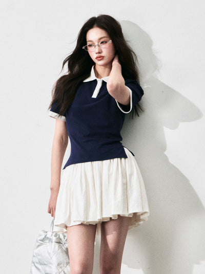 Contrast Color Waist Polo Shirt LUL0129