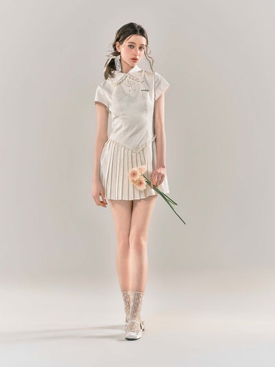 Lace Collar Polo Slim Pleated Dress YOO0052