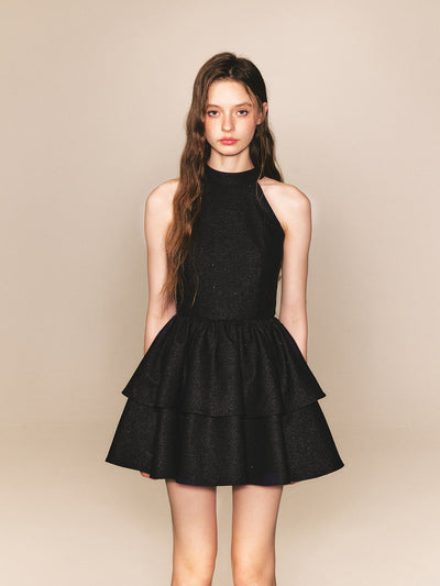 Big Bow Halterneck Sleeveless Frilled Layered Dress REC0055