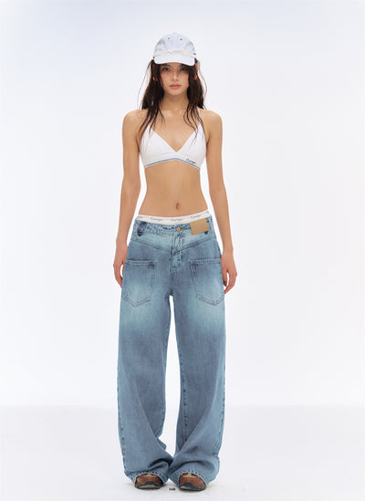 Low Waist Washed Wide Leg Jeans CUR0194