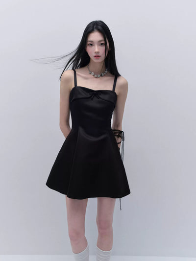 Satin Black Suspender Dress FRA0296