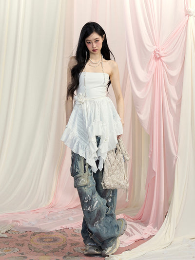 Irregular Slim White Tube Top DIA0430